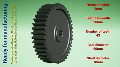 cylindrical gear - paired z43 m2 d90 d10 wheel cog robot teeth print steel metal plastic tool industrial mechanism machinery differential technology engine transmission science engineering 3d print model - Mito3D