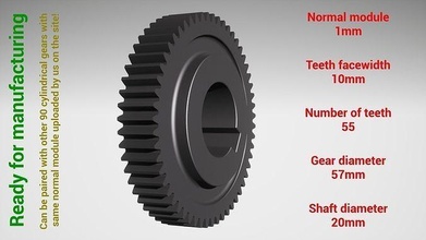 zylindrisch ausrüstung gepaart z55 m1 d57 d20 zahnrad zahn zähne drucken stahl metall plastik werkzeug industriell mechanismus maschinen differential technologie motor übertragung wissenschaft ingenieurwesen 3d print model - Mito3D