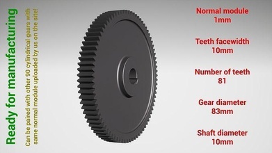 cylindrical gear - paired z81 m1 d83 d10 gearwheel cog cogwheel teeth print steel metal plastic tool industrial mechanism machinery differential technology engine transmission science engineering 3d print model - Mito3D