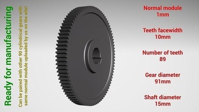 cilíndrico engranaje emparejado z89 m1 d91 d15 rueda diente dentada dientes impresión acero metal plastico herramienta industrial mecanismo maquinaria diferencial tecnología motor transmisión ciencias ingenieria 3d print model - Mito3D