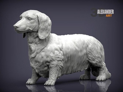 dachshund cabelo longo cão natureza mamífero animal escultura estatueta lembrança presente 3d impressão modelo arte esculturas estátua 3dprint 3dmodel miniaturas 3d print model - Mito3D