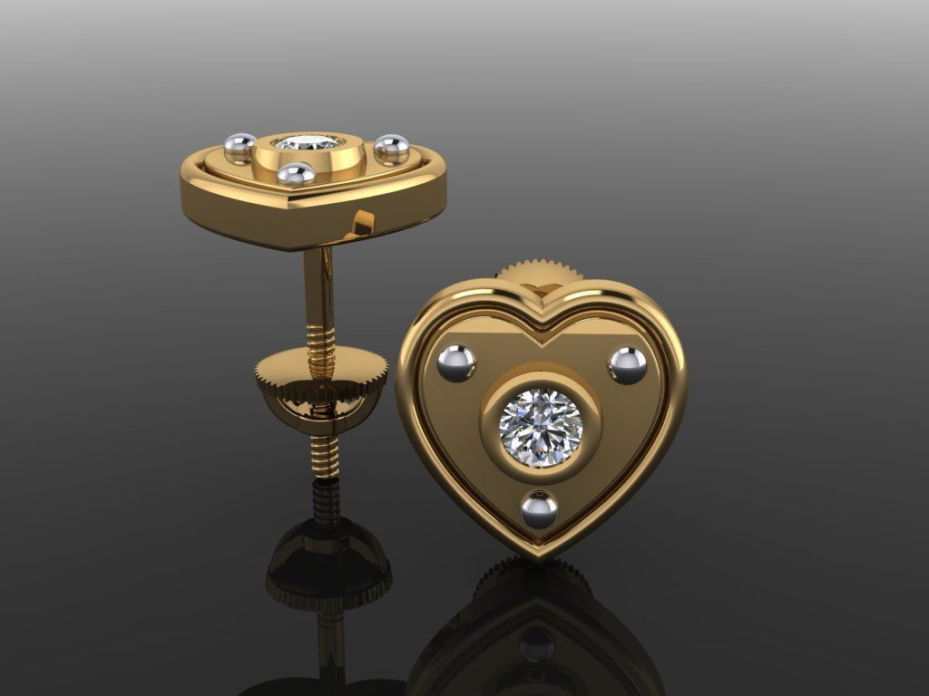 dainty diamond bezel heart stud earring jewelry jewellery wedding engagement love luxury trends fashion antique vintage tiny 2mm earrings 3D print model - Mito3D