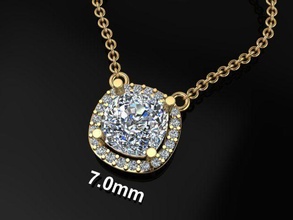 délicat diamant Halo coussin pendentif 7mm bijoux Collier luxe gemme antique moderne ancien 3d print model - Mito3D
