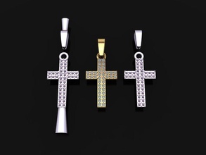 dainty double row diamond cross pendant jewelry gem chain necklace charm frame religious religion god jesus fashion trends vintage unisex pendants 3d print model - Mito3D