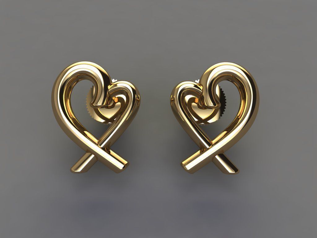 dainty heart stud earrings earring jewelry outline love romantic women female trends fashion design vintage antique cute holiday 3D print model - Mito3D