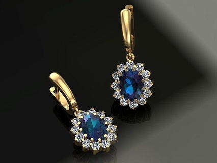damiani blue sapphire earrings gold jewelry diamond printable jewellery gem engagement wedding fashion jewel 3d print model - Mito3D