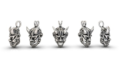 dark mask wickedness supernatural devil hell halloween horn freak jewelry hollow satan horror fear 3dprint metallic chrome demon silver pendants skull 3d print model - Mito3D