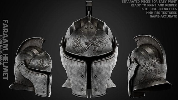 Sombrio almas faraam capacete cosplay cavaleiro miniatura cosplayer estatueta guerra armaduras Deus Almas escuras videogame personagem arte varreduras réplicas 3d print model - Mito3D