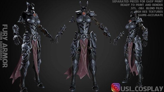 darksiders 3 fury armor cosplay cosplayer nephilim demon female girl charred council death heaven hell helmet medieval fighter sin talisman knight art scans replicas 3d print model - Mito3D