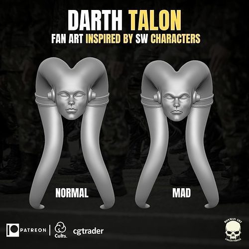 dark talon ventilateur art tête 3d imprimable fichier action figures gi Joe mezco merveille légendes classifié Obliger étoile guerres sith Jeux jouets 3D print model - Mito3D