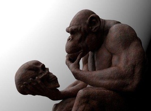 darwins chimp sculpture statue art wisdom darwin chimpanzee figurine hugo rheinhold genesis sculptures 3d print model - Mito3D