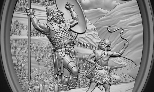 David Goliath Tanrı dini Hıristiyan İbranice Kutsal Kitap Judah öldürme sapan atış Sanat din savaş takı kolye Rahatlama 3d print model - Mito3D