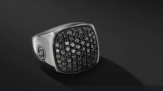 david yurman cushion shape man ring jewelry unique pave diamonds gems fashion gold silver rings 3d print model - Mito3D