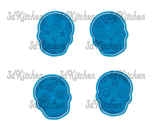 day of dead cookie cutters stl files kitchen cookies fondant ceramics chocolate dulces muertos terror calabera hueso mexico house dining 3D print model - Mito3D