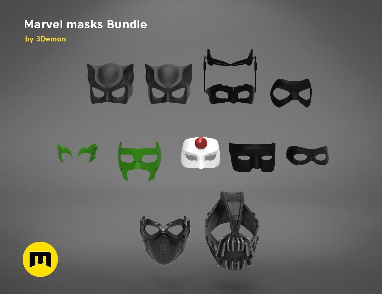 dc marvel masks bundle katana comics cosplay costume helmet soldier kato bane catwoman arrow ivy robin batman lantern mask face accesory armor games toys 3D print model - Mito3D