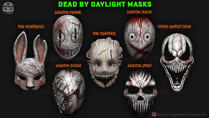 dead daylight masks huntress devil terrible halloween head mask horror killer scary legion frank susie julie joey dbd trapper games toys 3D print model - Mito3D