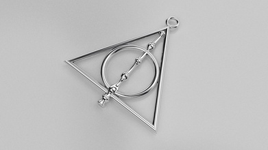 deathly hallows art jewelry printable silver harry potter harrypotter deathlyhallows fantasy saga necklace pendant platinum abstract chain chainlink pendants 3d print model - Mito3D