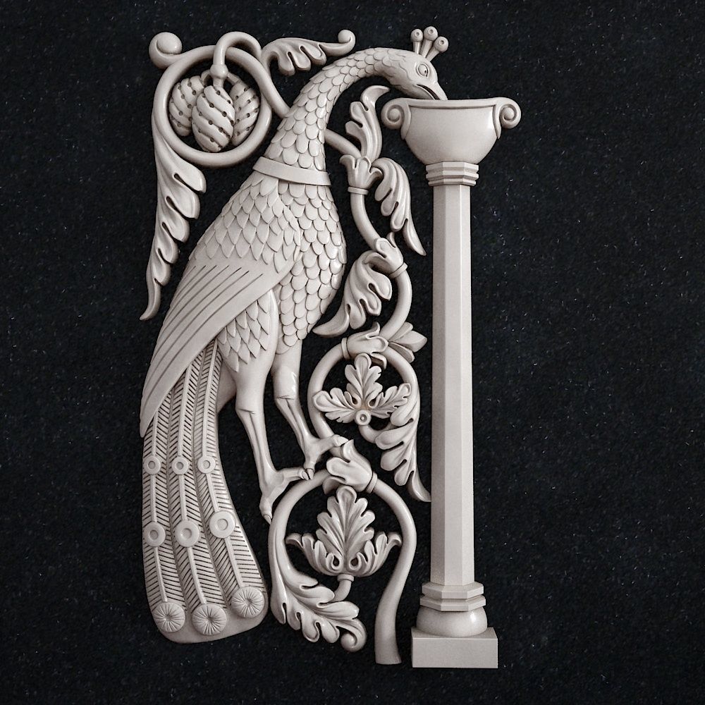 decoração pássaro pavão barroco 3d modelo cnc 3dprint rococó arte esculturas 3D print model - Mito3D