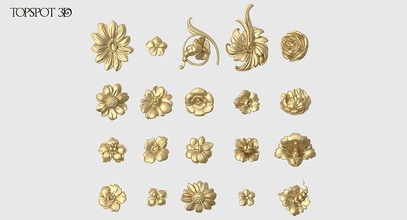 decorative flowers set carving flower acanthus leaf shell onlay renaissance baroque empire style interior collection moulding finishes cnc classic furniture 3dprint highpoly rococo art 3d print model - Mito3D