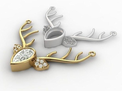 cervo 3d stampabile Natale pendente oro argento stampa inverno regalo elegante topazio gemma pietre gioielleria ciondoli 3d print model - Mito3D