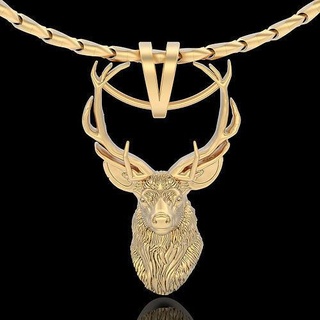 deer head pendant silver gold printable jewelry 3d model white design zbrush statue sculpture wedding platin engagement necklace cariboo pendants 3d print model - Mito3D