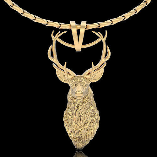 deer head pendant sterling gold printable jewelry 3d model silver white design caribouo zbrush wedding platin engagement necklace pendants 3D print model - Mito3D