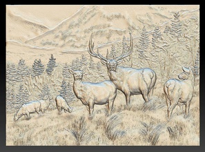 deer in mountains - relief 2018 scene hunting sculptures art 3d print model - Mito3D