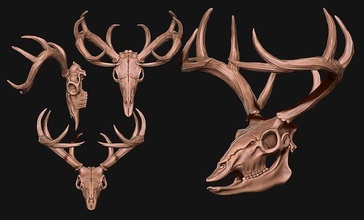 cerf crâne cnc os cornes bijoux bois tête anatomie squelette morte mort animal science métal miniatures biologie figurines 3d print model - Mito3D
