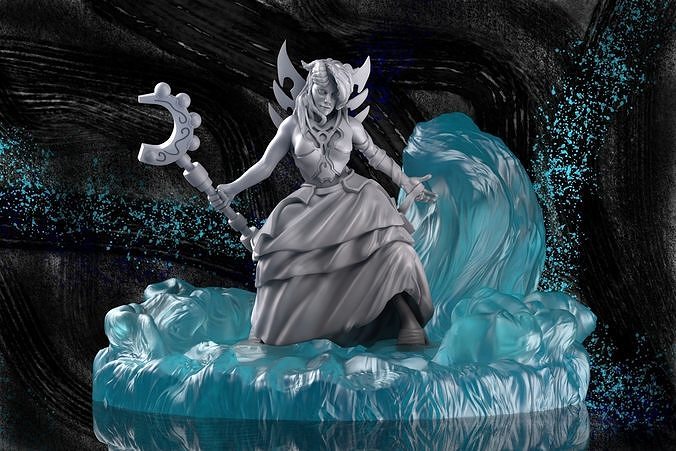 lã água mago encenação tampo mesa miniatura menina fêmea nsfw pôster dnd masmorras dragões draenei warcraft tiefling bruxo jogos brinquedos borda 3D print model - Mito3D