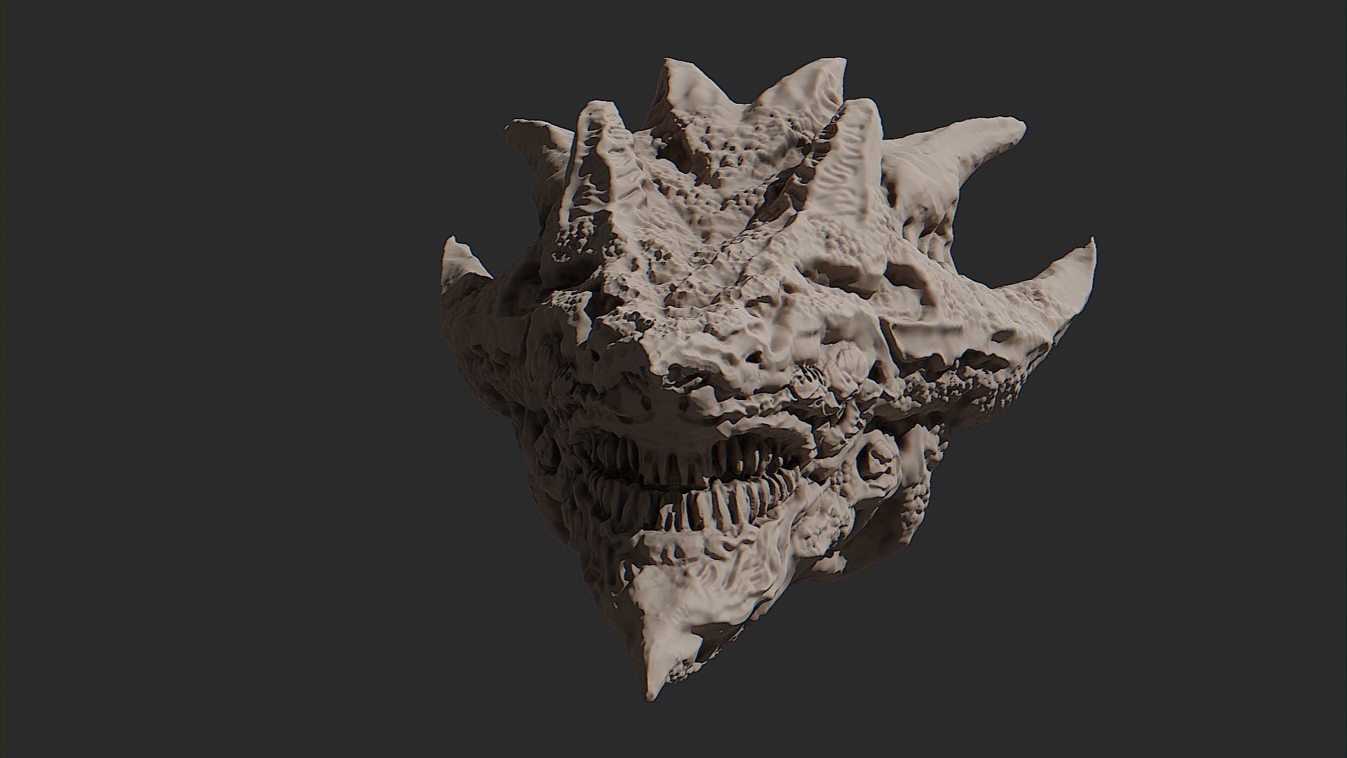 démon de la tête highpoly modèle sculpture statue fantaisie scifi le monstre créature les cornes sombre dragon art d'autres 3D print model - Mito3D
