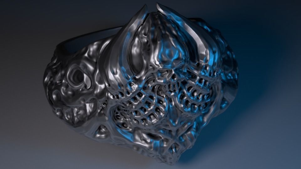 demonio anillo la joyería el cráneo raíces ornamento los anillos 3D print model - Mito3D