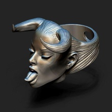 demonio anillo 3d impresión modelo golg plata oscuro mal cuervo libra esterlina blanco tumba caballero fantasía ficticio criatura lápida sepulcral arte esculturas joyería joya anillos 3d print model - Mito3D