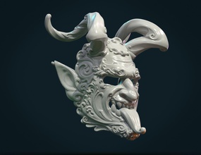 demone satiro maschera barocco arte decorazione inferno diavolo satana pergamene lucifero 3d print model - Mito3D