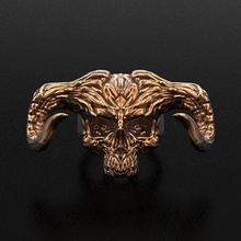 demon skull ring stl horns skeleton bones jewelry silver printable jewel jewellery biker satan jewelrycapital monster head rings 3d print model - Mito3D