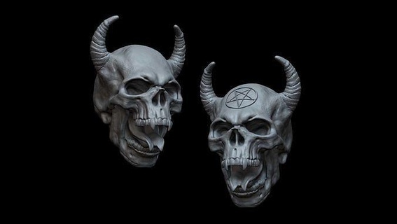 démon crâne langue squelette fantaisie OS Satan enfer Goth cornes darkart tête art créature sorcière sculptures 3d print model - Mito3D
