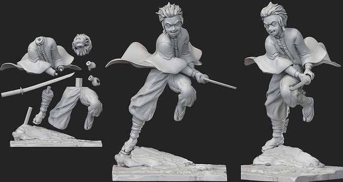 demonio asesino kimetsu yaiba 3d impresión modelo escultura anime manga figura espada dibujos animados afilado arma arte esculturas demonios kamado tanjiro 3D print model - Mito3D