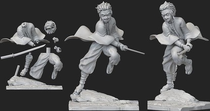iblis avcı kimetsu no yaiba 3d yazdır model heykel anime manga şekil kılıç karikatür bıçaklı silah sanat heykeller avcısı kamado tanjiro 3d print model - Mito3D