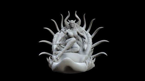 demonio succubus personaje mujer niña cuerpo Arte diseño fantasía grande Sillón esculturas 3d print model - Mito3D