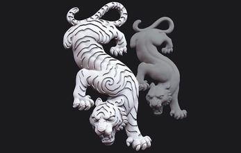 descending tiger lion wild cat kitty panther puma nature animal africa feline predator basrelief japanese ring pendant jewelry gold jewellery head 3d print model - Mito3D