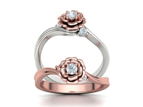 own design solitaire rose ring 3dmodel 3mm stone flower floral promise two tone jewelry rings nature engagement usa canada uk france europe italy mexico united states 3d print model - Mito3D