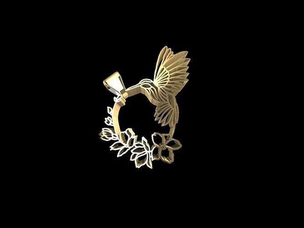 designer hummingbird pendant jewellery jewelry printable fashion ring prototyping lightweight engagement wedding stylish statement gold diamond flower floral humming bird art nouveau rings 3d print model - Mito3D