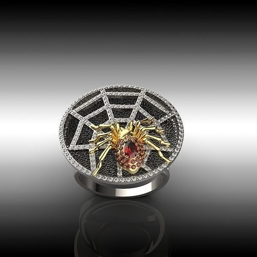 diseñador anillo araña web joyería joya oro plata cnc 3dprinted Moda diseño imprimible señales impresión prototipos diamantes delicado anillos 3D print model - Mito3D
