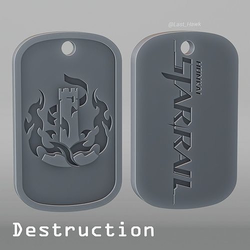 destruction plaque d'identification honkai étoile rail cosplay Jeu talisman accessoires amulette médaillon toutou porte clés Jeux jouets 3D print model - Mito3D