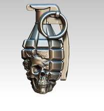 detallado granada cráneo hombre joya colgante pendiente mano bazuca cabeza hueso fuego frio joyería plata emitir imprimible cnc colgantes 3d print model - Mito3D