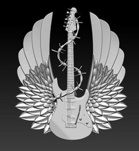 detailed rock roll electric guitar pair wings illustration design art retro music fly wing printable cnc tatoo wire cool queen bar band touchstone fashion jewelry pendants 3d print model - Mito3D