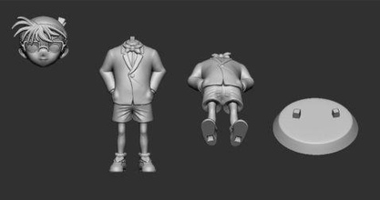 detective conan illustrazione monocromo adulto figurina simbolo orizzontale scienza corpo dito arte sculture 3d print model - Mito3D