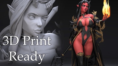 devil 3d print female demon holding torch 3dart 3dprinting statue figurine collectible zbrush resin character sculpture fantasy fictional creature girl art sexy woman sculptures 3d print model - Mito3D