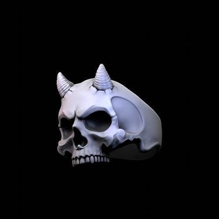 diabo crânio anel escultura joalheria prata esterlina imprimível criatura argolas dentes Horror 3d print model - Mito3D