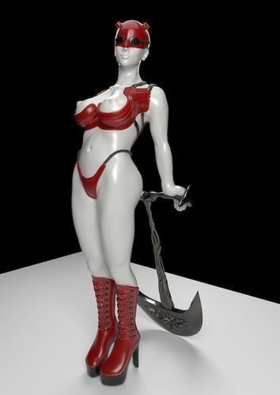 diabla devil woman holding axe escultura mujer fantasia comic colleccion geek body erotico blanco rojo art sculptures 3d print model - Mito3D