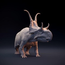 diabloceratops pré apoiado oco dinossauro herbívoro ceratopsídeo ceratopsidae criatura animal lagarto réptil extinto jurássico histórico figura miniatura estátua chifrudo blindado arte esculturas 3d print model - Mito3D
